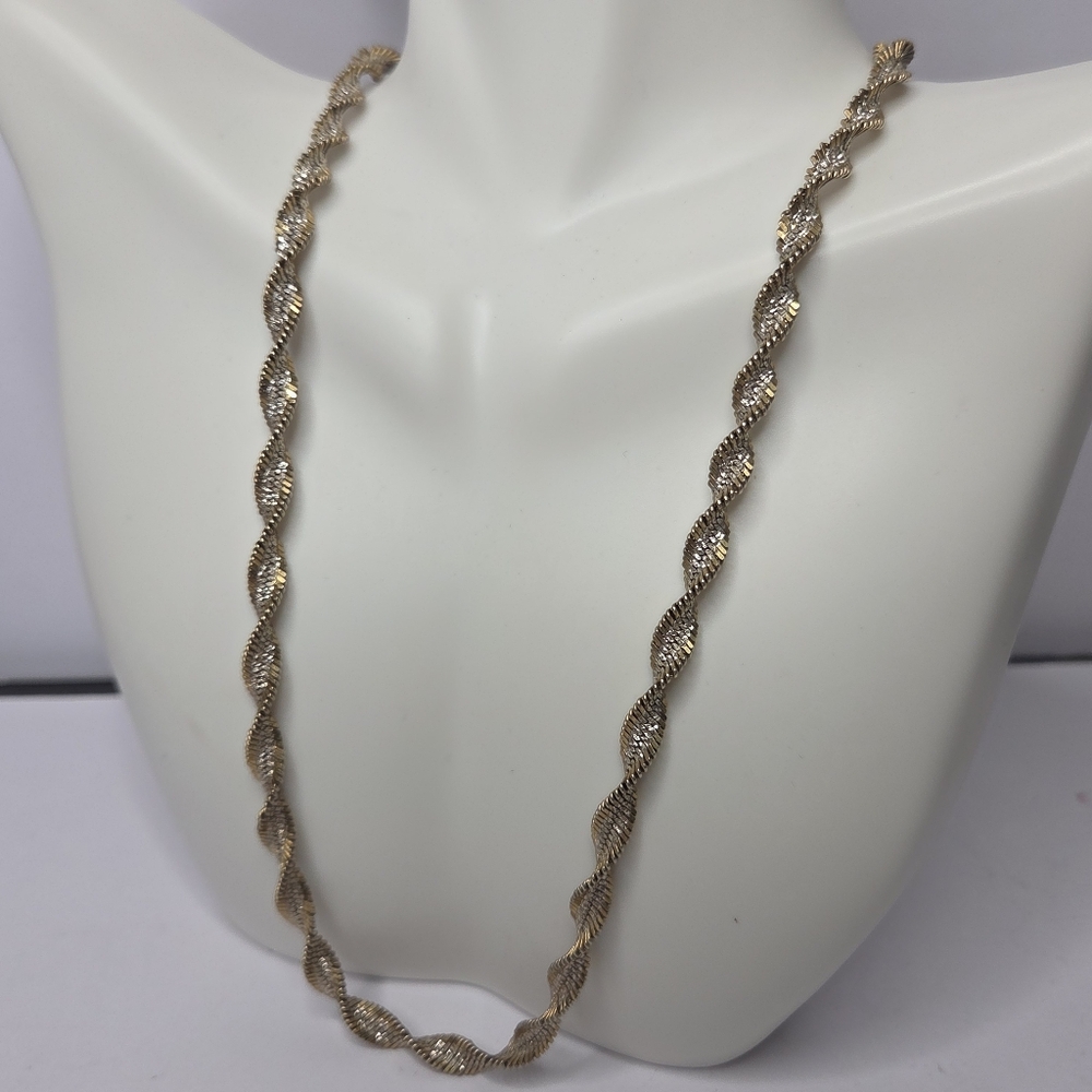 sterling silver 925 italian FAS spiral link two tone sparkly 16in 18g neckace